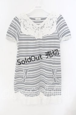 画像1: axes femme / モチーフレース使いボーダーサマーニット M ネイビー×シロ O-25-09-23-078-AX-TO-OW-ZT330