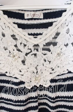 画像2: axes femme / モチーフレース使いボーダーサマーニット M ネイビー×シロ O-25-09-23-078-AX-TO-OW-OS