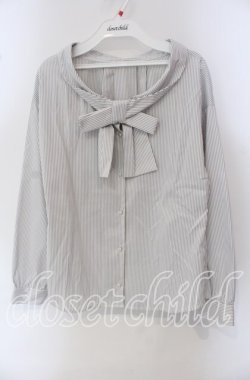 画像1: F&A / ボウタイオフショルブラウス  オフ×グレーストライプ O-25-09-23-007-LO-BL-IG-OS