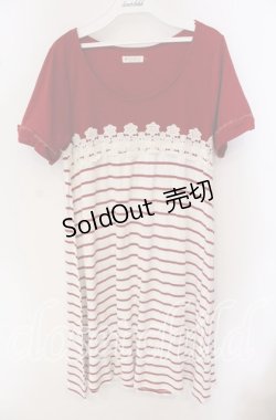 画像1: 【SALE】axes femme / モチーフレース切り替えボーダーチュニ M アカ×キナリ O-25-09-23-080-AX-TO-OW-ZT300