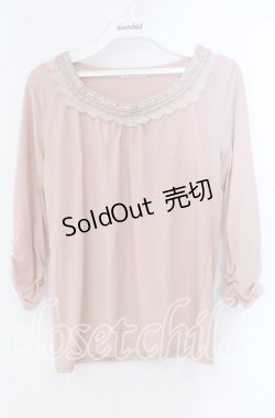 画像1: axes femme / レースラメ刺繍カットソー M ピンク O-25-09-23-082-AX-TO-OW-OS