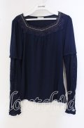 axes femme / レース配色Tシャツ M ネイビー O-25-09-23-088-AX-TO-OW-OS