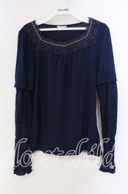 画像1: axes femme / レース配色Tシャツ M ネイビー O-25-09-23-088-AX-TO-OW-OS
