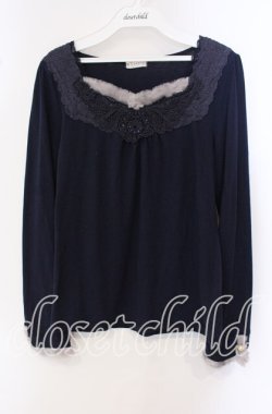 画像1: axes femme / ファー使いインナーカットソー M ネイビー O-25-09-23-099-AX-TO-OW-OS