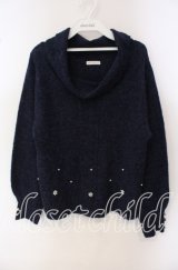axes femme / パール配色ニット M ネイビー O-25-09-23-106-AX-TO-OW-ZT343