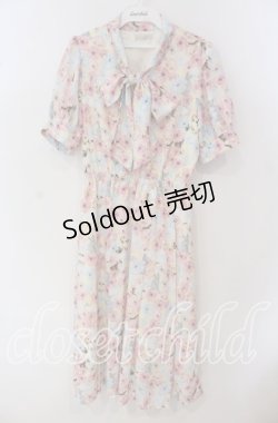 画像1: axes femme POETIQUE / フラワーキャットボウタイワンピース M マルチ O-25-09-23-110-AX-OP-OW-OS