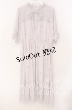 画像1: axes femme / ローズ刺繍ワンピース M ラベンダー O-25-09-23-113-AX-OP-OW-OS