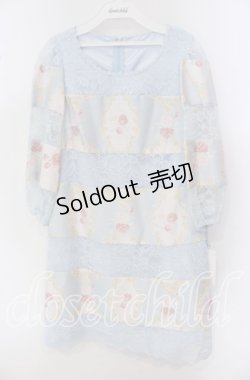 画像1: JESUS DIAMANTE / バロックガールワンピース M 新オーナメント柄サックス O-25-09-23-117-JE-OP-OW-OS