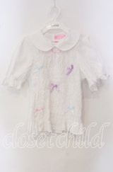 Nile Perch / リボン配色ギャザーブラウス  シロ O-25-09-23-028-LO-BL-OW-ZT279