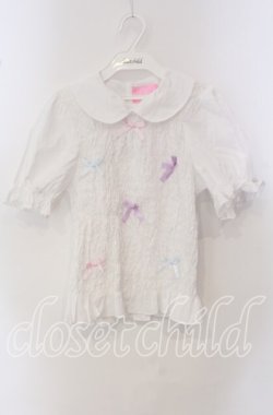 画像1: Nile Perch / リボン配色ギャザーブラウス  シロ O-25-09-23-028-LO-BL-OW-OS