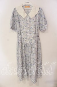 Fi.n.t / ビッグクレリック衿ローズ柄ワンピース F ブルー O-25-09-25-035-CA-OP-OW-ZT119