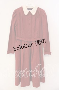 画像1: an another angelus / ピンストライプクレリック衿ロングワンピース F アカ O-25-09-25-044-CA-OP-OW-OS