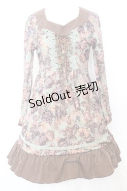 画像1: axes femme / ゴブラン風プリントワンピース M グリーン×ブラウン O-25-09-25-1042-AX-OP-IG-OS