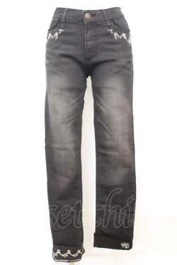 画像1: axes femme / 薔薇レースストレッチデニムパンツ S クロ O-25-09-25-1059-AX-PA-OW-OS