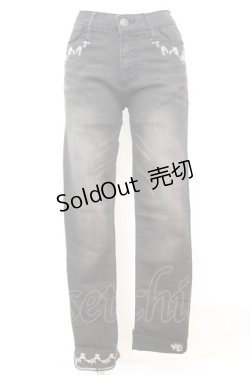 画像1: axes femme / 薔薇レースストレッチデニムパンツ S クロ O-25-09-25-1059-AX-PA-OW-ZT276