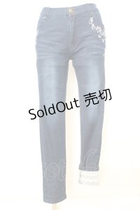 axes femme / 薔薇刺繍パンツ M インディゴ O-25-09-25-1060-AX-PA-OW-ZT276