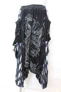 Qutie Frash / 和柄切り替えサルエルパンツ  ブラック O-25-09-25-1064-QU-PA-OW-ZT084