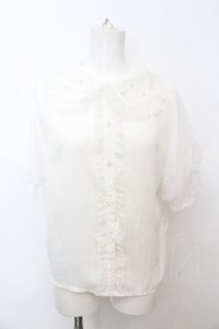 axes femme kawaii / ドットチュール半袖ブラウス  シロ O-25-09-25-1071-AX-BL-IG-ZT038