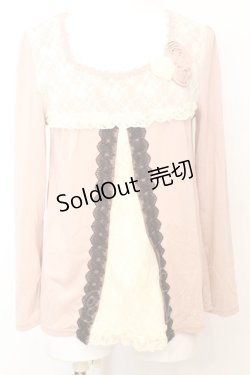 画像1: axes femme / ローズモチーフレース切り替えカットソー  ピンク O-25-09-25-1011-AX-TO-IG-OS