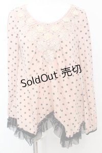 axes femme / フラワーモチーフイレヘムカットソー M サーモンピンク O-25-09-25-1014-AX-TO-IG-ZT276