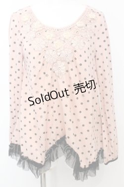 画像1: axes femme / フラワーモチーフイレヘムカットソー M サーモンピンク O-25-09-25-1014-AX-TO-IG-ZT276