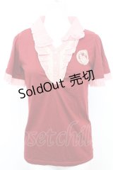 axes femme / ストライプ使い襟付半袖プルオーバー M アカ O-25-09-25-1020-AX-TO-IG-ZT038