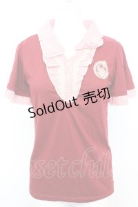 axes femme / ストライプ使い襟付半袖プルオーバー M アカ O-25-09-25-1020-AX-TO-IG-ZT038