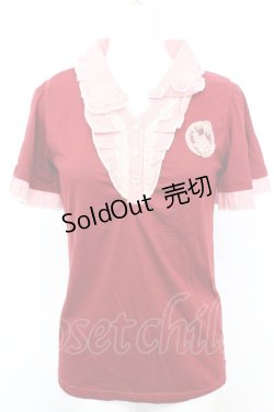 画像1: axes femme / ストライプ使い襟付半袖プルオーバー M アカ O-25-09-25-1020-AX-TO-IG-ZT038