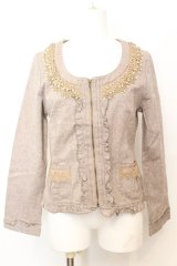 axes femme / ビーズレース配色ジップジャケット M ブラウン O-25-09-25-1026-AX-OP-IG-ZT283