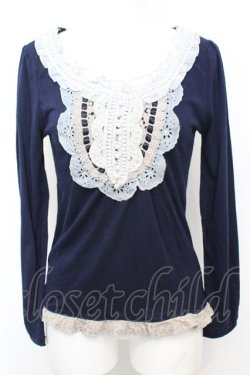 画像1: axes femme / レースフリルカットソー M ネイビー O-25-09-25-1027-AX-TO-IG-OS