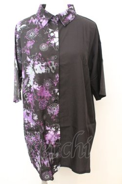 画像1: NieR Clothing / 夏用TWO-TONE LONG SHIRT【和柄九尾】シャツ F ブラックｘパープル O-25-09-25-1030-PU-BL-YM-OS