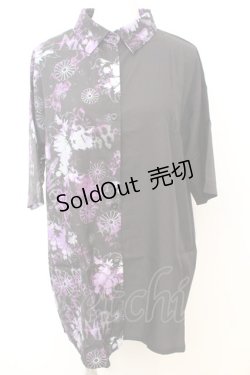 画像1: NieR Clothing / 夏用TWO-TONE LONG SHIRT【和柄九尾】シャツ F ブラックｘパープル O-25-09-25-1030-PU-BL-YM-OS