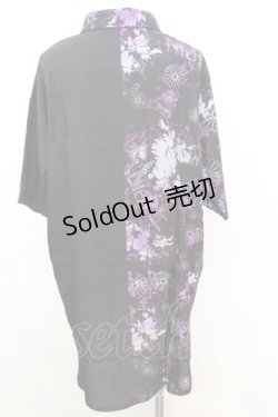 画像3: NieR Clothing / 夏用TWO-TONE LONG SHIRT【和柄九尾】シャツ F ブラックｘパープル O-25-09-25-1030-PU-BL-YM-OS