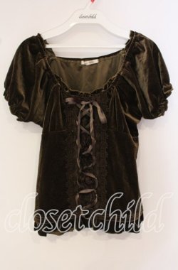 画像1: axes femme / ベロアビスチェ半袖プルオーバー M グリーン系 O-25-09-25-020-AX-TO-OW-OS