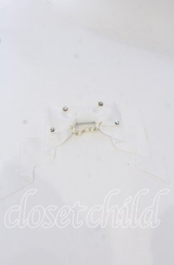 画像1: LOTUS ribbon / パールチェーンリボンバレッタ  シロ O-25-09-26-048-EL-AC-OW-OS