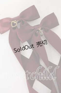 画像2: LOTUS ribbon / ツインテールリボンバレッタ  ハートチャーム×ワインリボン O-25-09-26-055-EL-AC-OW-OS