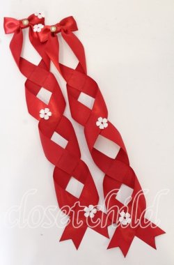 画像1: LOTUS ribbon / ツインテールリボンバレッタ  フラワーレース×アカリボン O-25-09-26-057-EL-AC-OW-OS