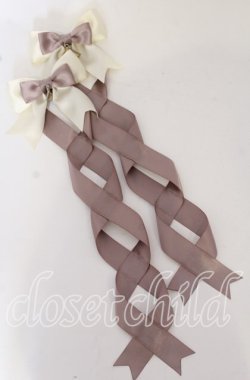 画像1: LOTUS ribbon / ツインテールリボンバレッタ  チョコ×グレージュリボン×アイボリーリボン O-25-09-26-060-EL-AC-OW-OS