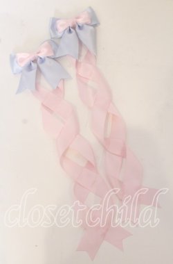 画像1: LOTUS ribbon / ツインテールリボンバレッタ  サックスリボン×ピンクリボン O-25-09-26-063-EL-AC-OW-OS