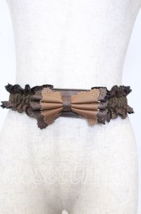 axes femme / カットワークリボンゴムベルト  ブラウン O-25-09-26-075-AX-ZA-OW-ZT444-F003
