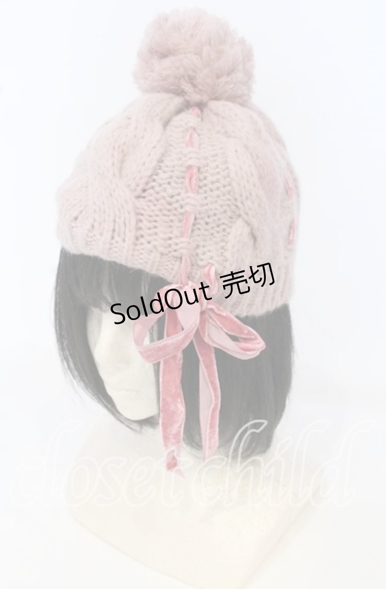 画像1: 【SALE】MILK / はしごリボンニットキャップ  ピンク O-25-09-26-024-ML-AC-IG-ZT387 (1)
