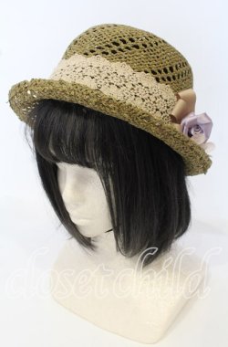 画像1: axes femme / ローズ使い雑材ハット  ブラウン O-25-09-26-037-AX-AC-OW-OS