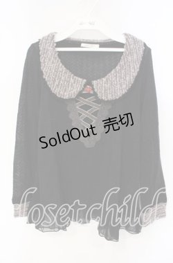 画像1: axes femme / ベロアリボン使い襟付きニットトップス M クロ O-25-09-27-037-AX-TO-OW-OS