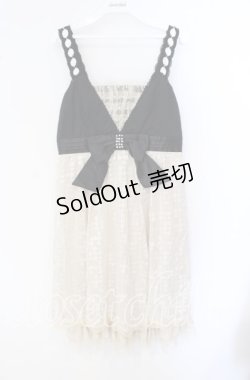 画像1: axes femme / パールリボン&ストライプドットジャンパースカート M キナリ×クロ O-25-09-27-038-AX-OP-OW-OS