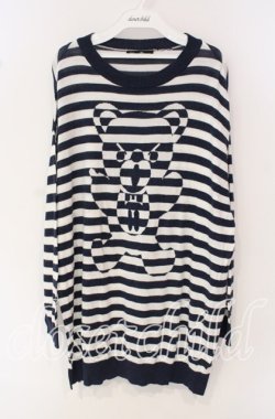 画像1: HYSTERIC GLAMOUR / BEARボーダー編込 プルオーバー  ネイビー O-25-09-27-053-PU-TO-IG-OS