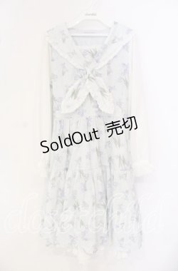 画像1: axes femme POETIQUE / フラワープリントセーラーワンピース  サックス×シロ O-25-09-27-062-AX-OP-IG-OS