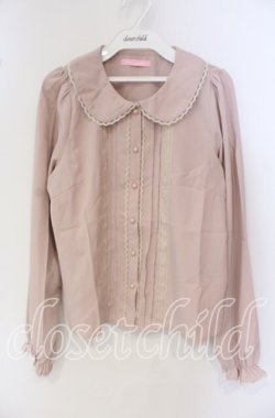 画像1: Honey Cinnamon / レース配色丸襟ブラウス M ピンク O-25-09-27-066-LO-BL-OW-OS
