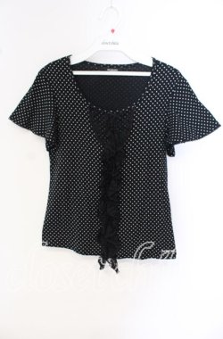 画像1: INGEBORG / レース配色ドットカットソー S クロ O-25-09-27-083-LO-TO-OW-OS