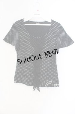 画像1: INGEBORG / レース配色ドットカットソー S クロ O-25-09-27-083-LO-TO-OW-OS