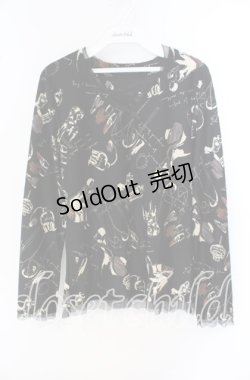 画像1: INGEBORG / 総柄カットソー M クロ O-25-09-27-084-LO-TO-OW-OS